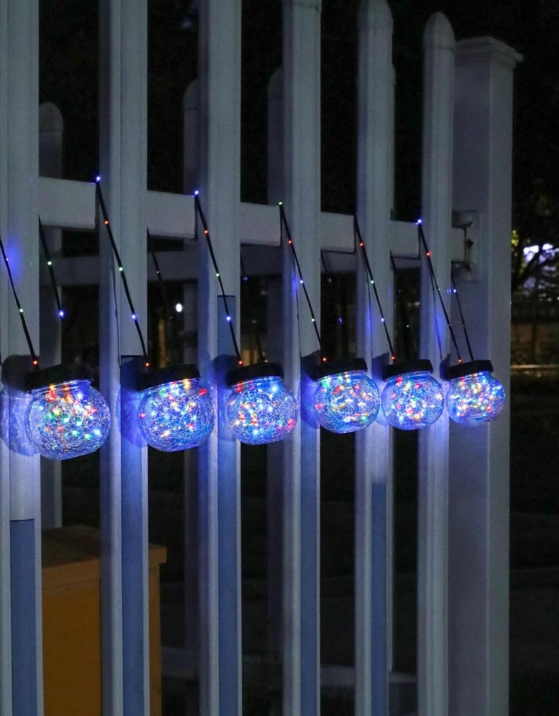 PARTPHONER Solar Lights Outdoor Waterproof 12-Pack, Solar Powered Hanging Lantern Cracked Glass Hanging Globes for Yard Decor Christmas Decoration, Shepherd Hook, Garden Tree Ornaments, RGB - Image 2